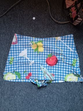 Urban Outfitters Blue Gingham Fruit & Cocktail Print Shorts